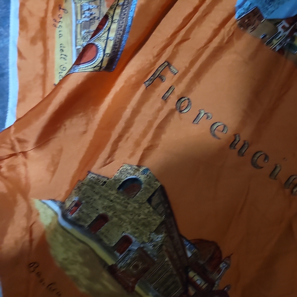 Architectural Print Silk Scarf In Orange Vintage Collectible View 5